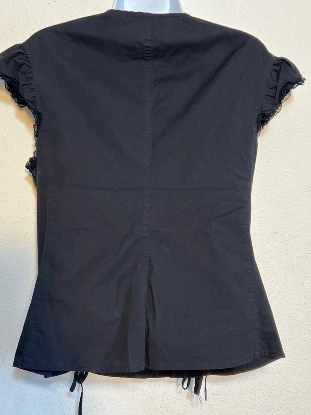 Moda International Black Lace-Trim Button Front Blouse with Corset Lacing Large - Picture 7 of 12